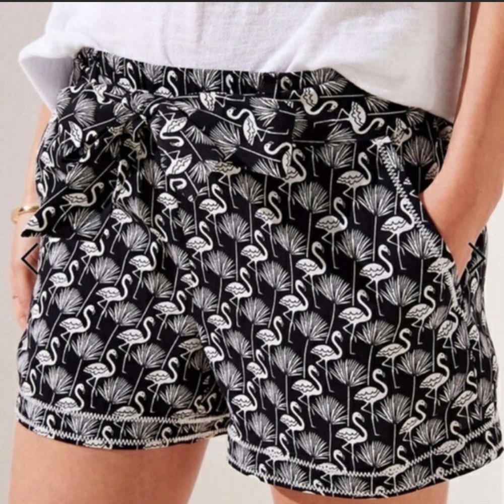 LOFT Flamingo Tie Waist Fluid Shorts